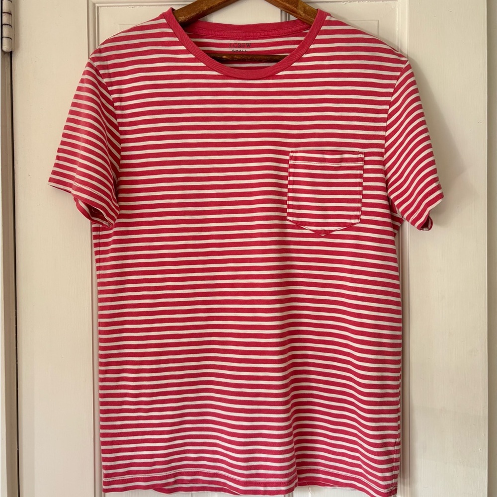 J.Crew 100% Cotton Red and White Striped Pocket Tee